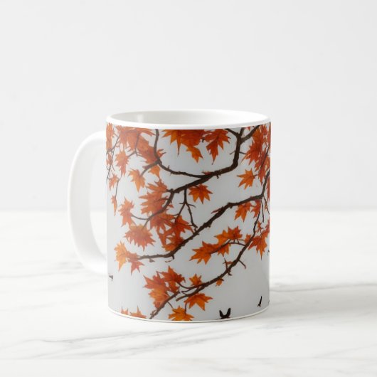 Mug Arbre d'automne avec Feuilles et oiseaux (Devant gauche)