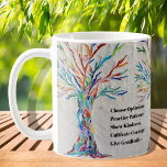 Mug Arbre de devis motivationnel<br><div class="desc">Mug café arbre inspirant de motivation. Cette tasse à café décorative est ornée d'un arbre en mosaïque aux couleurs de l'arc-en-ciel et d'une citation inspirante. Parce que nous créons notre propre oeuvre, vous ne trouverez pas cette image exacte d'autres designers. Mosaïque originale © Michele Davies. Citation originale © Michele Davies....</div>