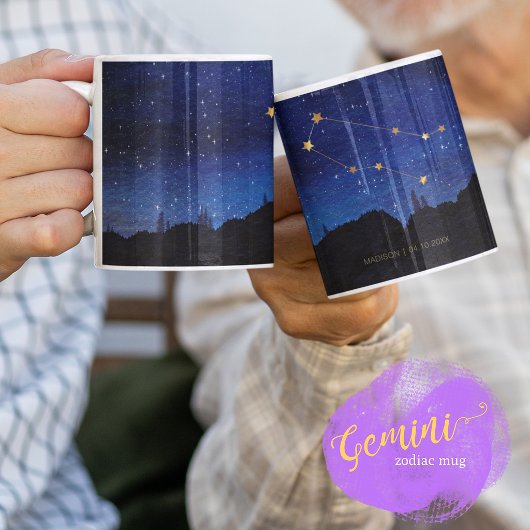 Mug Arbre de la Nuit Étoilée Or Gémeaux Constellation