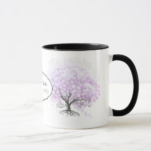 Mug Arbre de lavande à feuilles en cœur Mariage oiseau