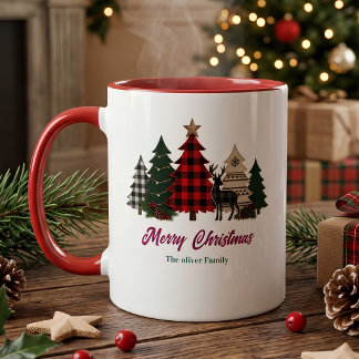 Mug Arbre de Noël à carreaux Buffalo rustique Nom de f