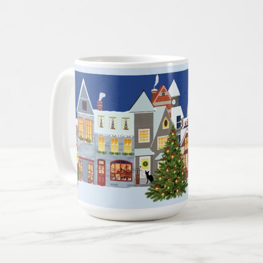 Mug Arbre de Noël à design rétro Fêtes de ville (Devant gauche)