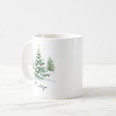 Mug Arbre de Noël à l'aquarelle avec écriture simple  (Devant gauche)