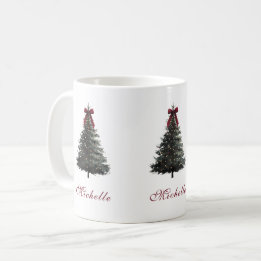 Mug Arbre de Noël à l'aquarelle avec un ruban élégant