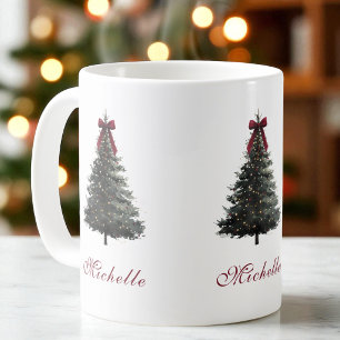 Mug Arbre de Noël à l'aquarelle avec un ruban élégant