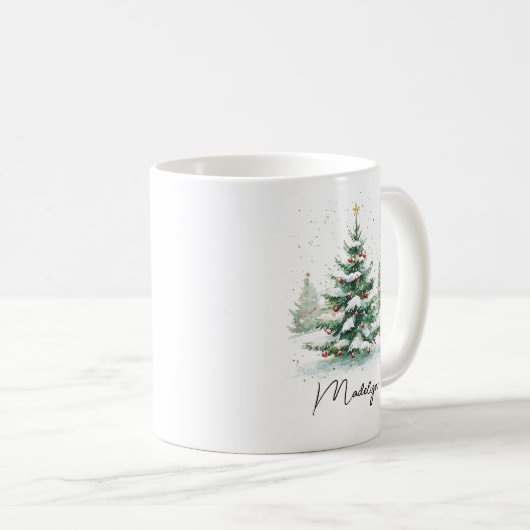 Mug Arbre de Noël à l'aquarelle de script simple (Devant droit)