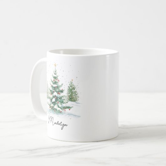 Mug Arbre de Noël à l'aquarelle de script simple (Devant gauche)