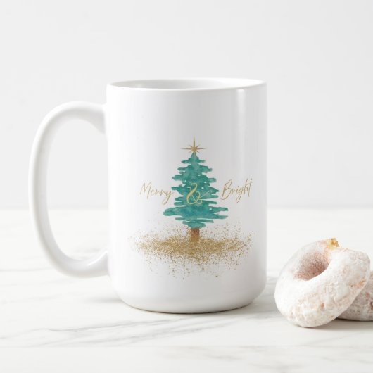 Mug Arbre de Noël à l'aquarelle "Merry & Bright" de No (Avec donut)