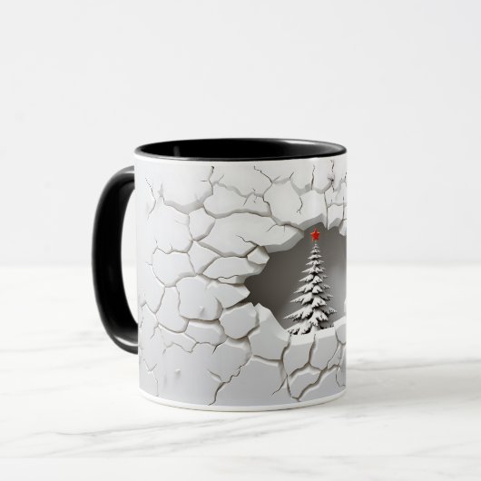 Mug Arbre de Noël à neige fissurée 3D (Devant gauche)