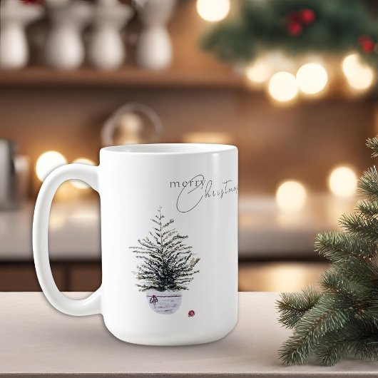 Mug Arbre de Noël aquarelle Boho Chic Blanc