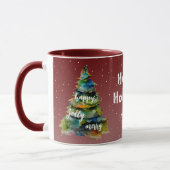 Mug Arbre de Noël Aquarelle Joyeux Jolly Joyeux Famill (Gauche)