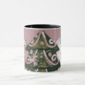 Mug Arbre de Noël Artisan rose Joyeux Script famille (Centre)
