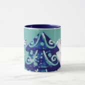 Mug Arbre de Noël Artiste Bleu Joyeux Script Famille (Centre)