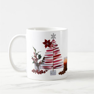 Mug Arbre de Noël aux traits de pinceau rouges minimal