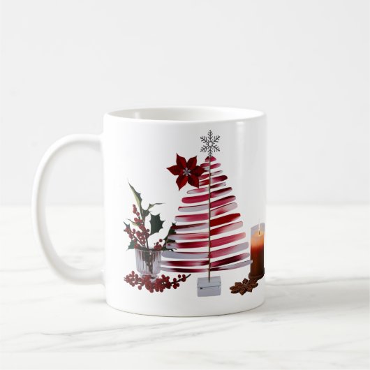 Mug Arbre de Noël aux traits de pinceau rouges minimal (Gauche)