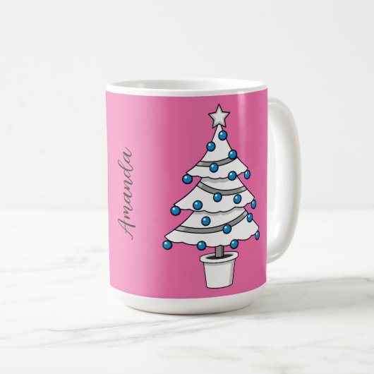 Mug Arbre de Noël blanc | Ajouter votre nom (Devant droit)