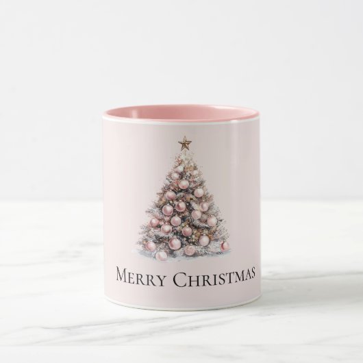Mug Arbre de Noël blanc rose pâle (Centre)