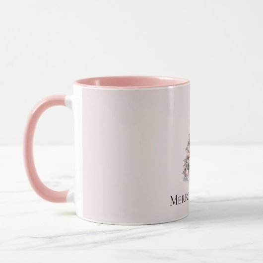 Mug Arbre de Noël blanc rose pâle (Gauche)