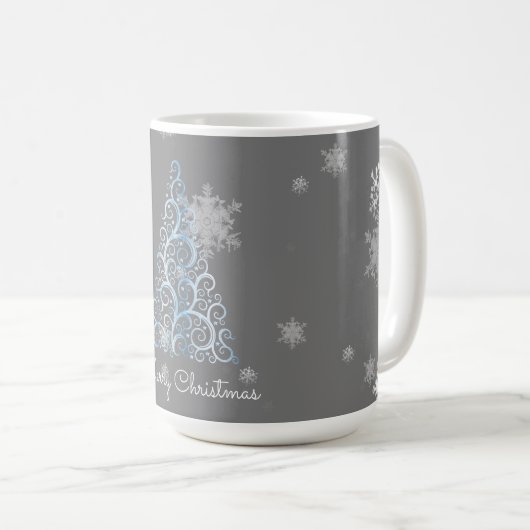 Mug Arbre de Noël bleu et flocons de neige (Devant droit)