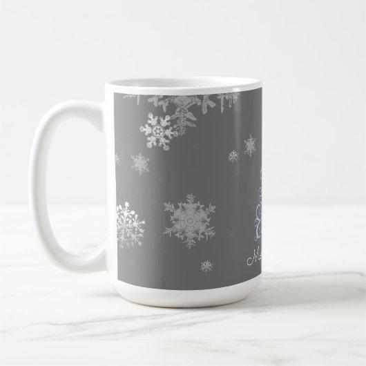 Mug Arbre de Noël bleu et flocons de neige (Gauche)