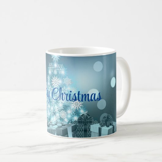 Mug Arbre de Noël bleu, Flocon de neige (Devant droit)