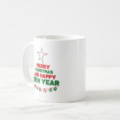 Mug Arbre de Noël, Bonne année, mots, étoile, cadeau (Devant gauche)