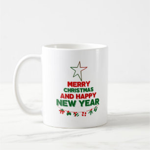 Mug Arbre de Noël, Bonne année, mots, étoile, cadeau
