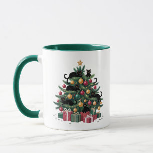 Mug Arbre de Noël Chats Noirs Amoureux des Chats Lumiè
