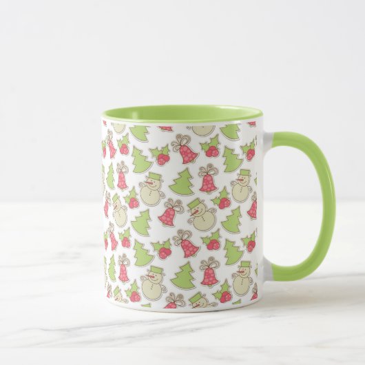 Mug Arbre de Noël, cloches, houx, bonhomme de neige (Droite)