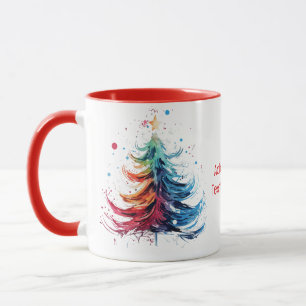 Mug Arbre de Noël couleur de l'eau Fête Noël Rouge