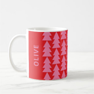 Mug Arbre de Noël de famille rouge géométrique moderne