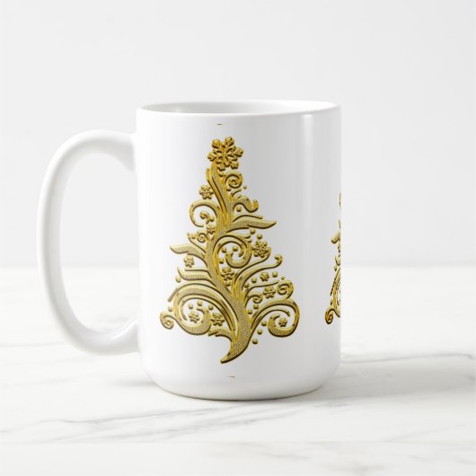 Mug Arbre de Noël élégant Gold Filigree (Gauche)