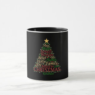 Mug Arbre de Noël en lettrage festif Paix Espoir Joi
