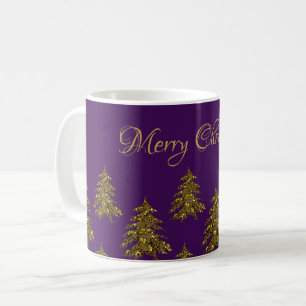 Mug Arbre de Noël en or brillant à Noël violet