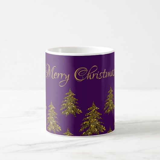 Mug Arbre de Noël en or brillant à Noël violet (Centre)