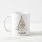 Mug Arbre de Noël en or et blanc avec nom (Gauche)