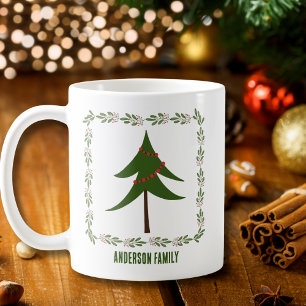Mug Arbre de Noël et couronne minimaliste rétro vintag