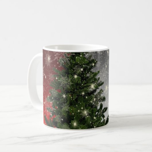 Mug Arbre de Noël Étincelle rouge verte en argent (Devant gauche)