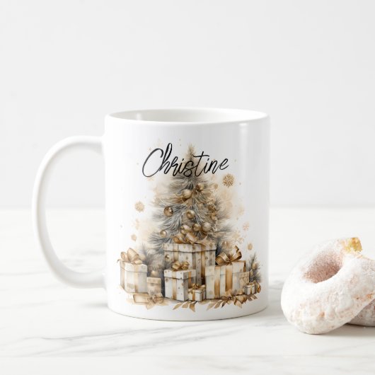 Mug Arbre de Noël Gold Retro (Avec donut)