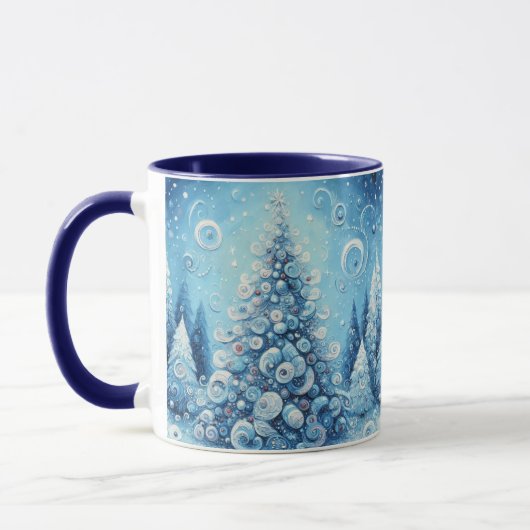 Mug Arbre de Noël impressionniste Whimsical Bleu (Gauche)