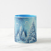 Mug Arbre de Noël impressionniste Whimsical Bleu (Centre)