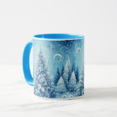Mug Arbre de Noël impressionniste Whimsical Bleu (Devant gauche)