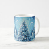 Mug Arbre de Noël impressionniste Whimsical Bleu (Devant droit)