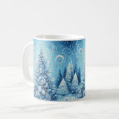 Mug Arbre de Noël impressionniste Whimsical Bleu (Devant gauche)