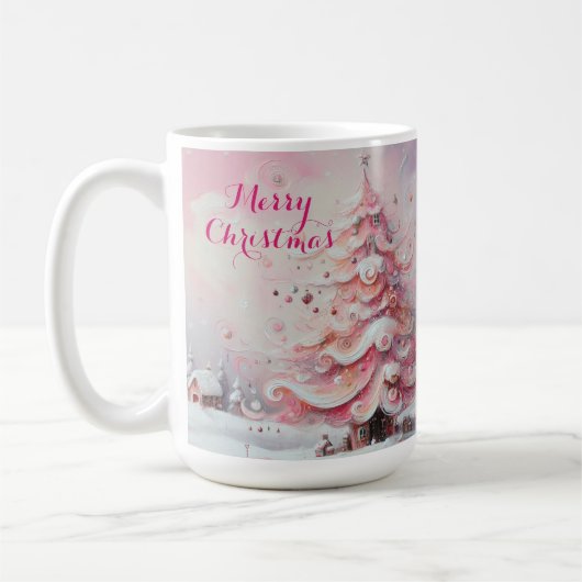 Mug Arbre de Noël impressionniste Whimsical rose (Gauche)