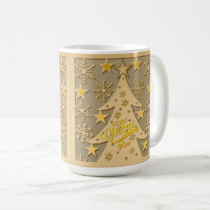 Mug Arbre de Noël joyeux, silhouettes de flocon de nei