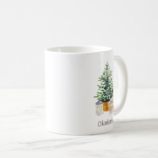 Mug Arbre de Noël minimal blanc vert personnalisé (Devant droit)