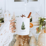 Mug Arbre de Noël minimaliste moderne personnalisé<br><div class="desc">Il s'agit d'un modèle de chaise de vacances moderne minimaliste avec une belle aquarelle à feuillage persistant arbre et une police de calligraphie élégante. La couleur de l'arbre de Noël n'est pas modifiable, et le libellé de la police de calligraphie or n'est pas modifiable (mais la couleur peut être changée...</div>