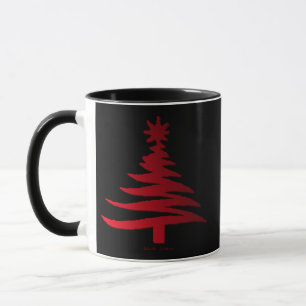 Mug Arbre de Noël Moderne Pochoir Imprimé Rouge