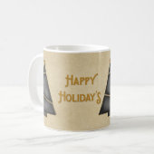 Mug Arbre de Noël noir d'or bonnes fêtes (Devant gauche)